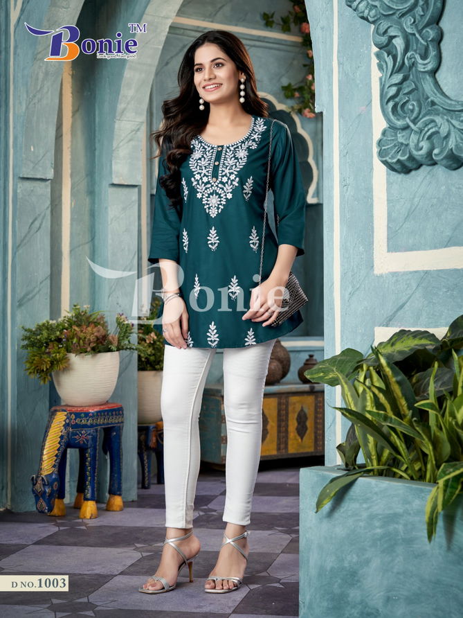 Aisha Vol 1 By Bonie Fancy Rayon Embroidery Short Top Wholesale Market In Surat
